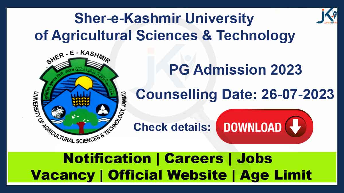 SKUAST PG Admission 2023, Counselling Notice