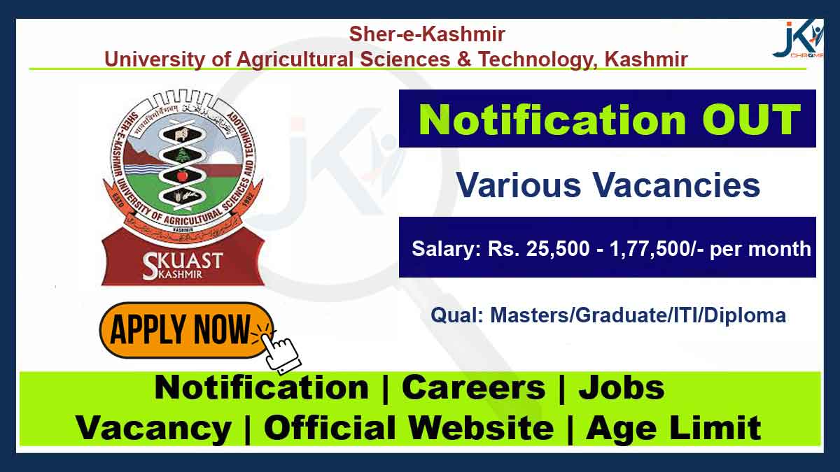SKUAST Kashmir Recruitment 2023, Check Details and Apply