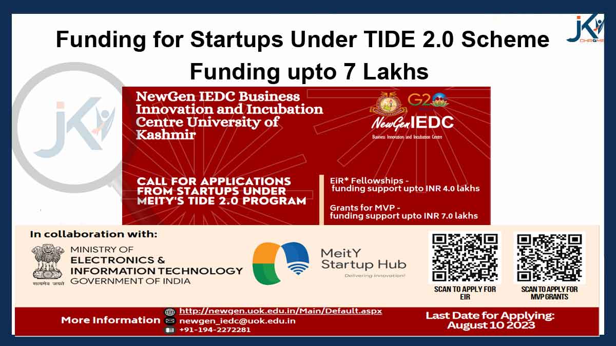 Funding for Startups Under TIDE 2.0 Scheme, Funding upto INR 7.0 lakhs