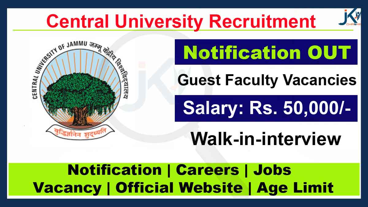 Central University Jammu Guest Faculty Recruitment, Walk-in-interview