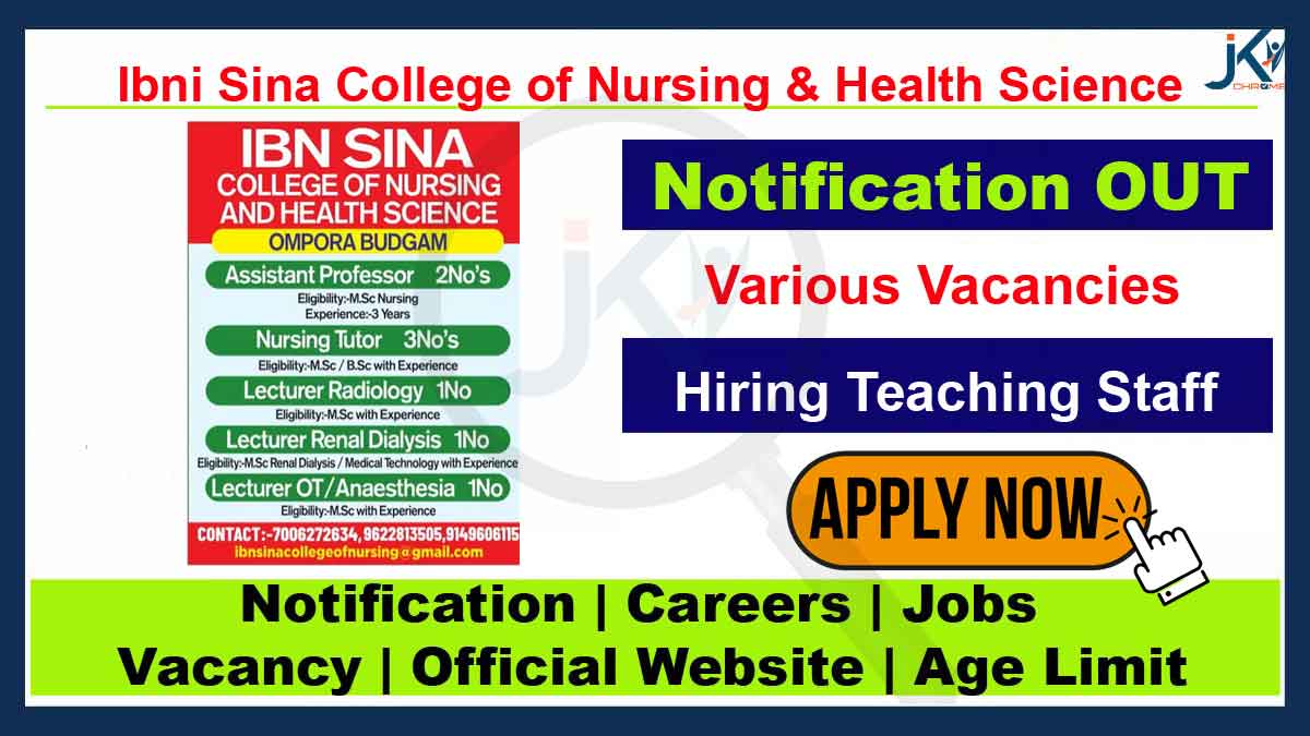 Ibni Sina Hospital Job Vacancy 2023, 08 Vacancies available