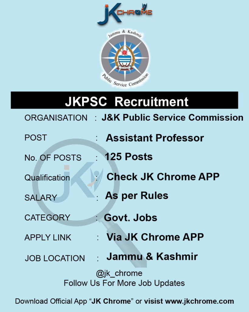 JKPSC Recruitment 2023 in Govt Medical Colleges, 125 Posts 