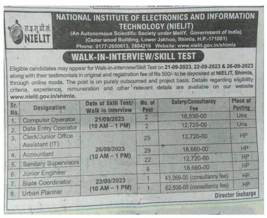 NIELIT Recruitment 2023, Apply for 91 Posts