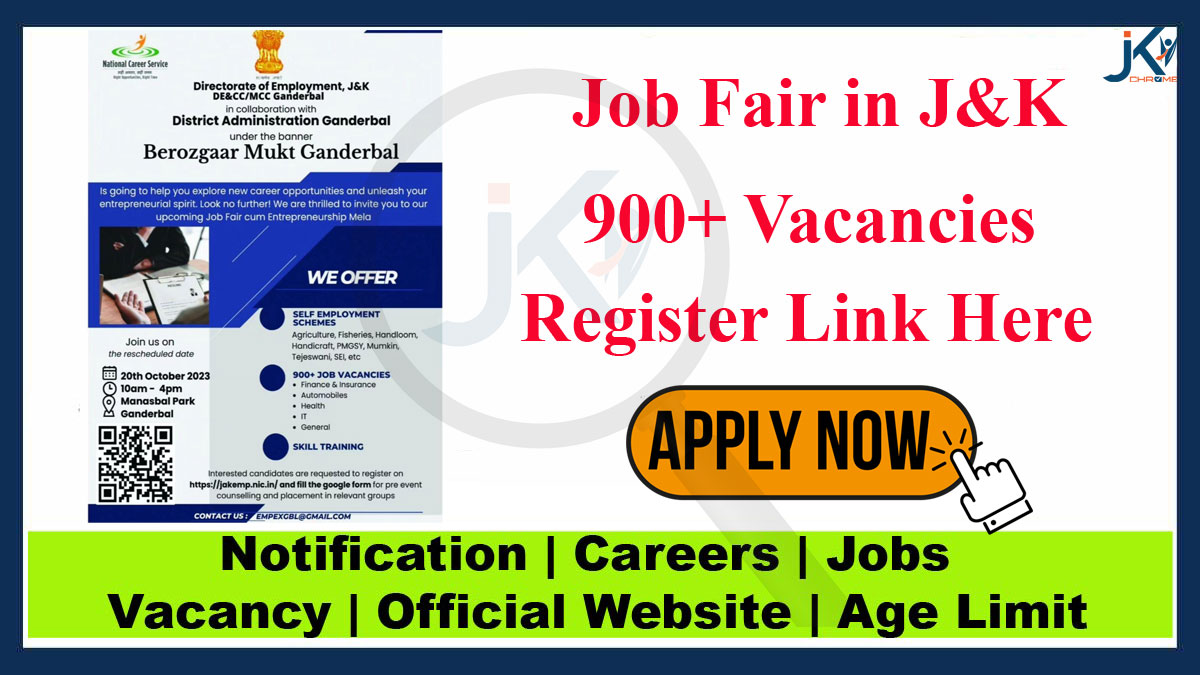 900+ Vacancies, Berozgar Mukt Job Fair 2023 in J&K