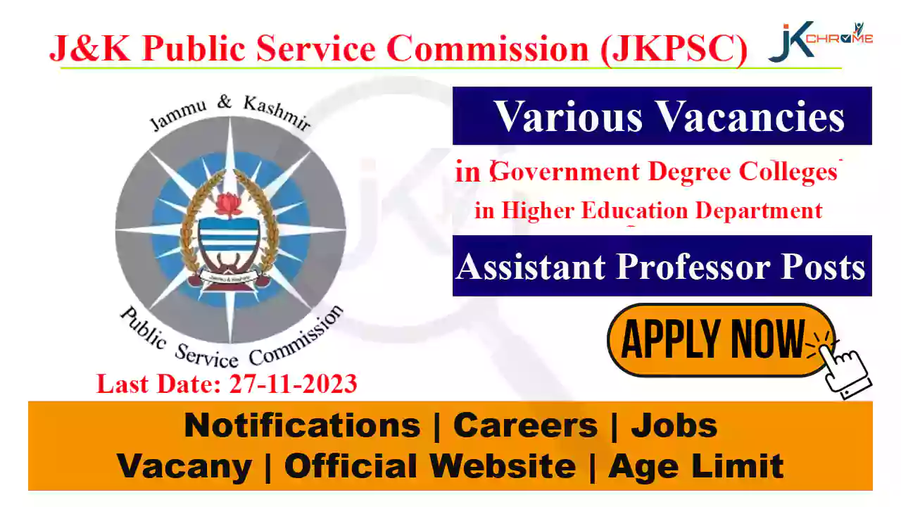 JKPSC Assistant Professor Recruitment in Govt Degree Colleges, Check Qualification, How to Apply