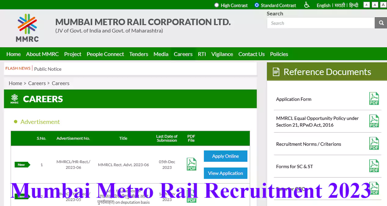 Mumbai Metro Rail Recruitment 2023 Vacancies, Check Post, Age, Qualification And How To Apply