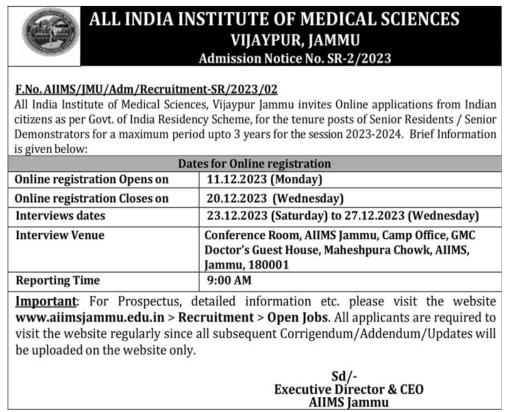 AIIMS Jammu Recruitment