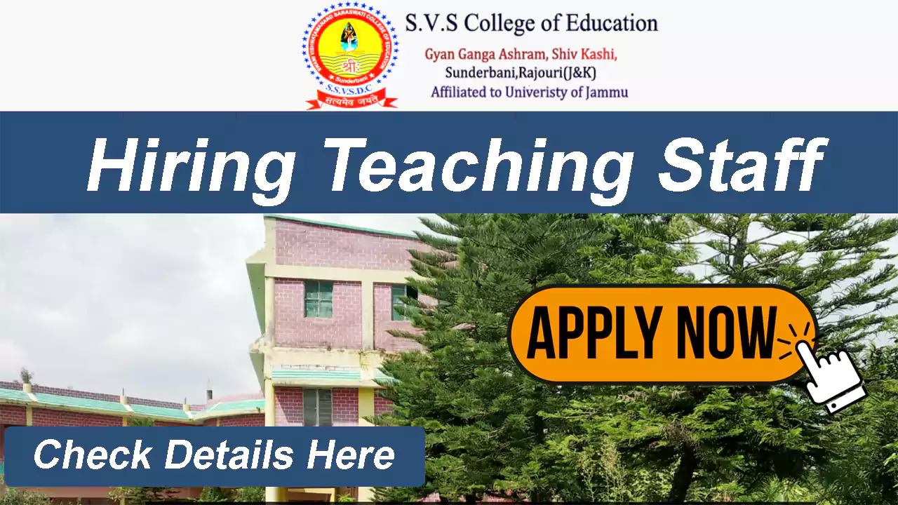SVS College of Education hiring Staff | Details Here