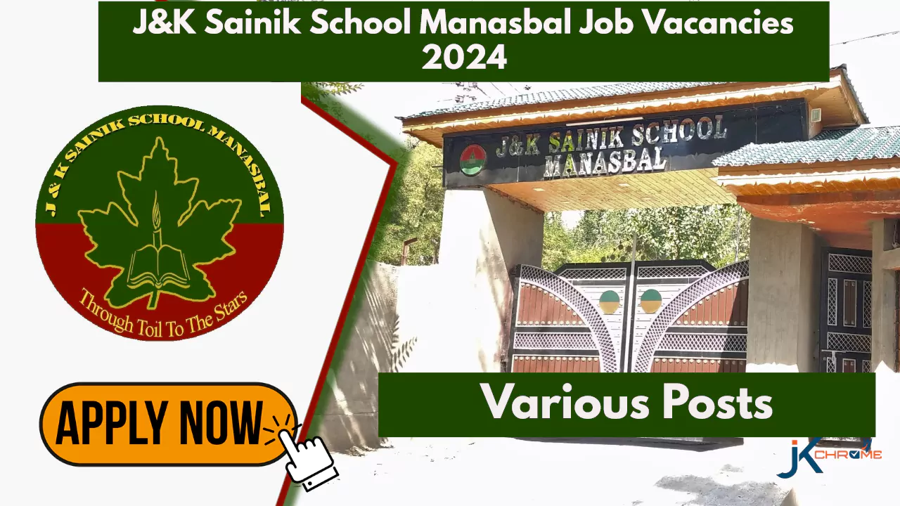 J&K Sainik School Manasbal Jobs Notification 2024