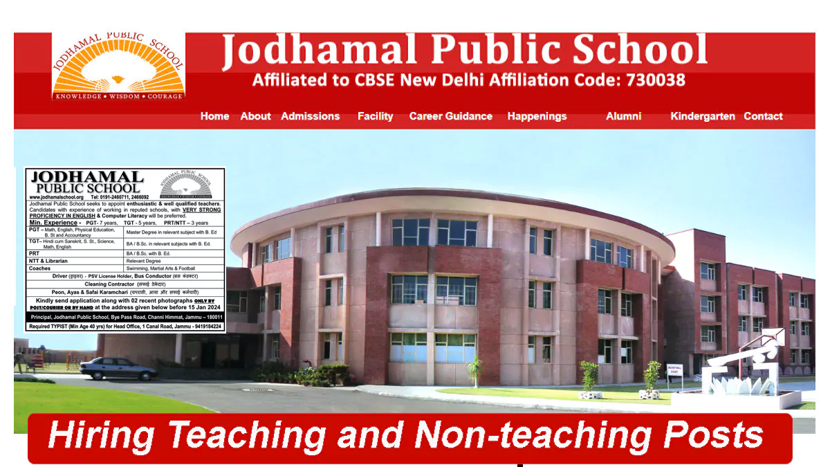 Jodhamal Public School Jammu Jobs 2024