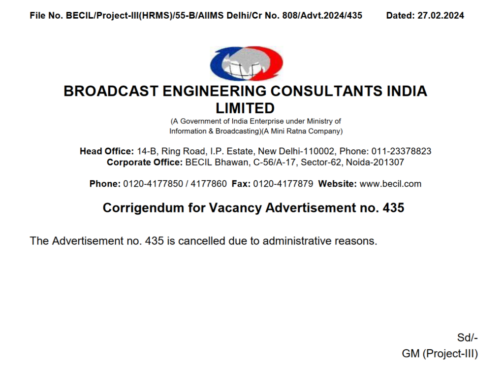 AIIMS Delhi MTS and Supervisor Recruitment cancelled