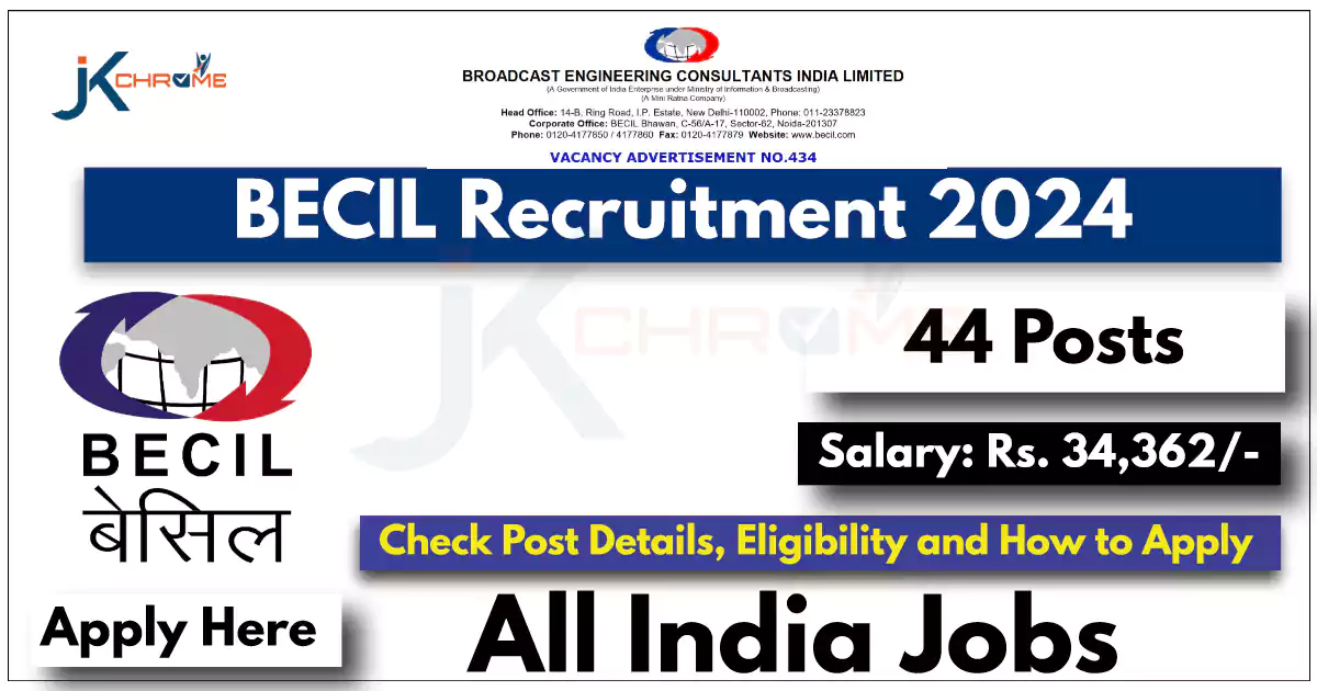 BECIL Jobs Vacancies for 44 Monitors Posts at EMMC Delhi, Check Details Here