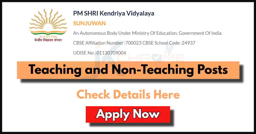 Teachers Jobs at PM Shri Kendriya Vidyalaya Sunjuwan