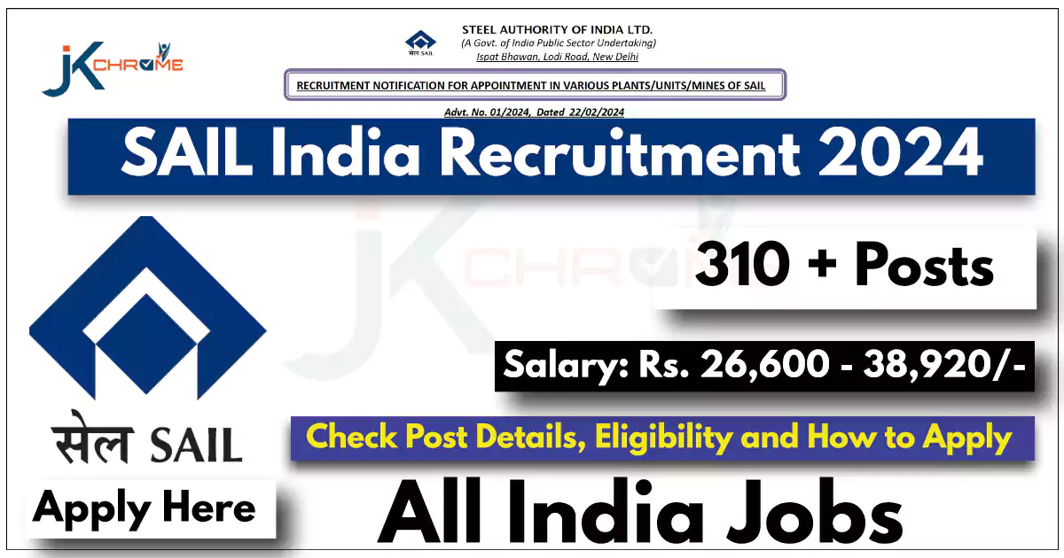 SAIL Permanent Job Vacancies 2024, Apply Here for 310 Posts