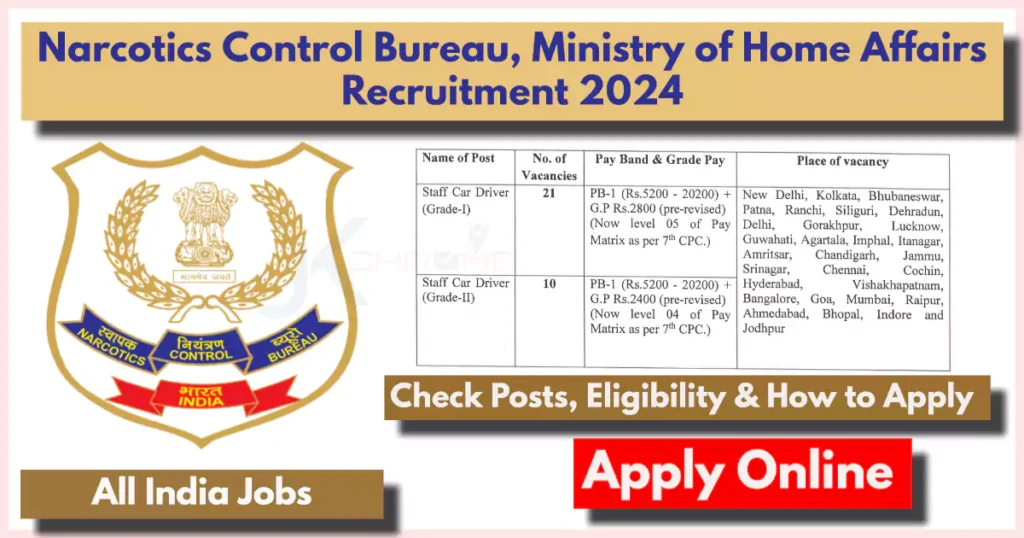 Narcotics Control Bureau Recruitment 2024 Notification Pdf: Check Posts, How to Apply