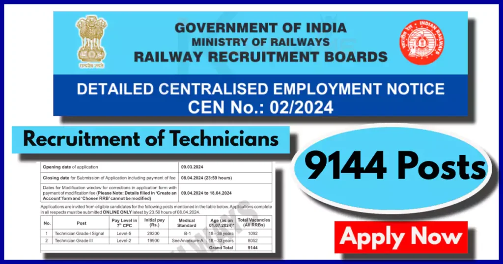 RRB Technician Recruitment 2024 Notification