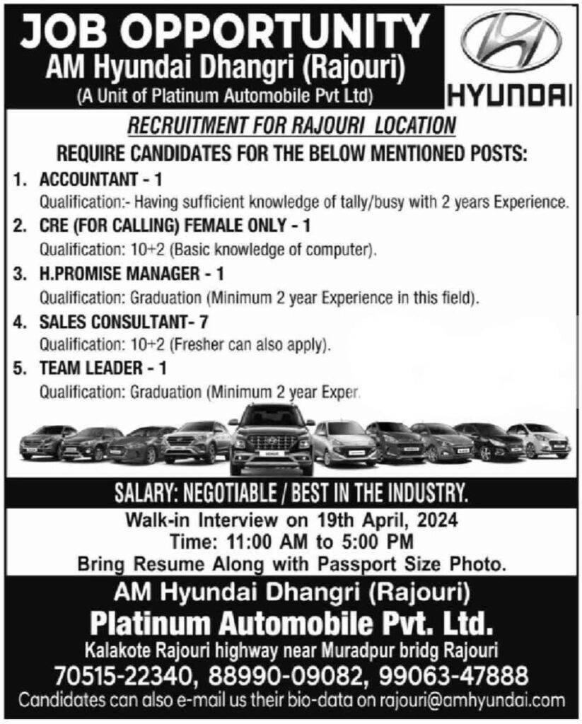 AM Hyundai Rajouri Jobs