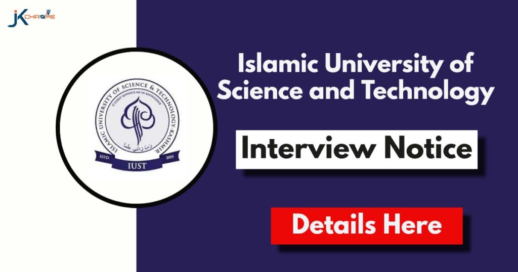 IUST Interview Notice for Assistant Professor posts