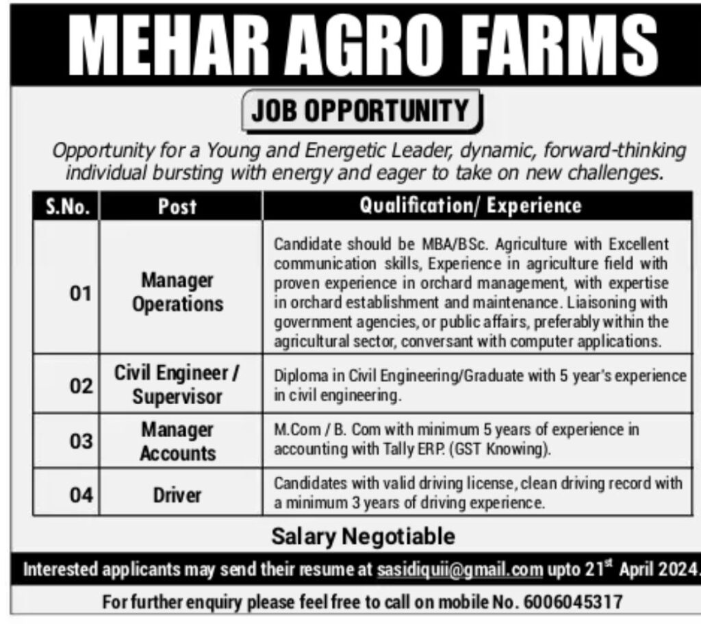 Mehar Agro Farms job Notice