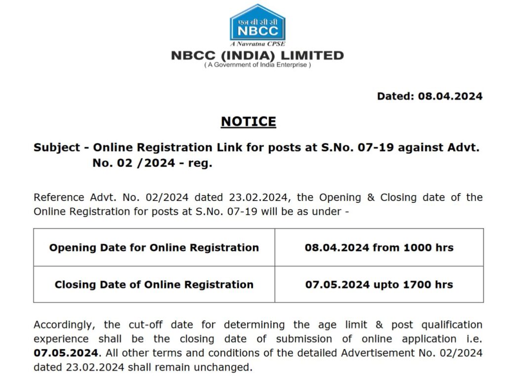 NBCC Notice 2024