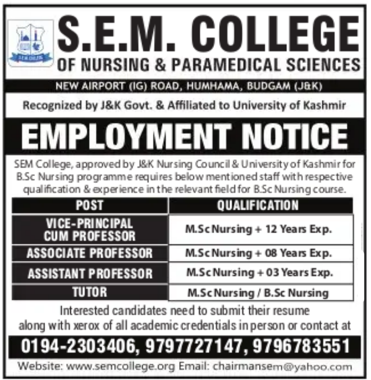 SEM College of Nursing Notice 2024