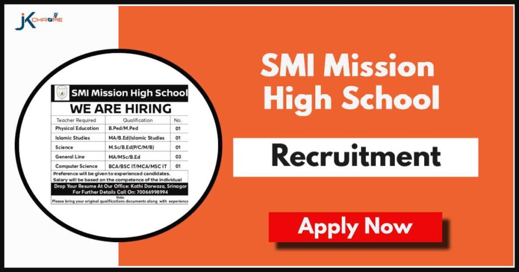 Teacher Posts at SMI Mission High School Kati Darwaza Srinagar