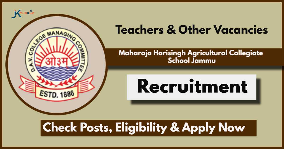 Maharaja Harisingh Agricultural Collegiate School Jammu Jobs 2024 - Hiring Staff