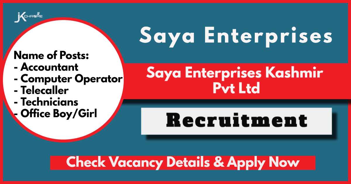 Saya Enterprises Kashmir Pvt Ltd Jobs 2024