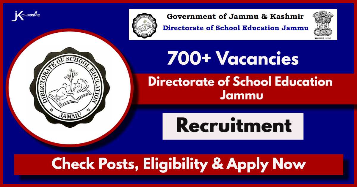 Directorate of School Education Jammu Recruitment 2024 Notification Out: Apply Now for 748 Teacher Posts