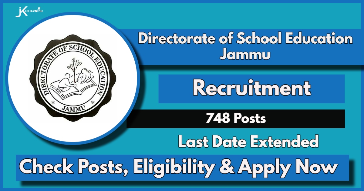 Directorate of School Education Jammu Extended Last Date to July 30: Apply Now for 748 CRCS Teaching Posts