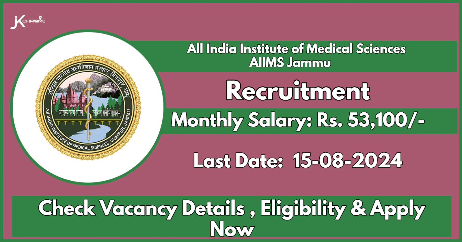 AIIMS Jammu Recruitment 2024: Monthly Salary 53100, Check Vacancy Details, Eligibility and Know how to Apply