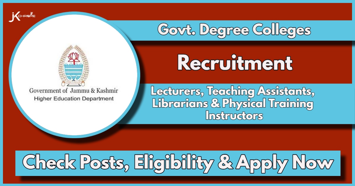 Govt. Degree Colleges Recruitment Notification 2024: Apply Now for Lecturers, Teaching Assistants, Librarians & Physical Training Instructors