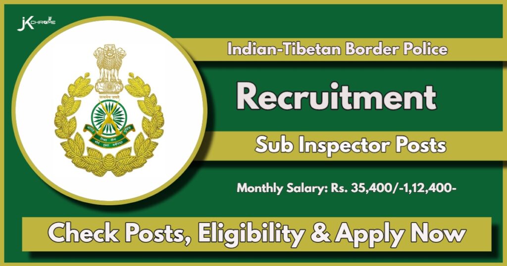 ITBP Sub Inspector Recruitment 2024; Check Qualification, Apply online Now, Monthly Salary 1,12,400