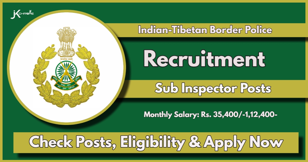 ITBP Sub Inspector Recruitment 2024; Check Qualification, Apply online Now, Monthly Salary 1,12,400