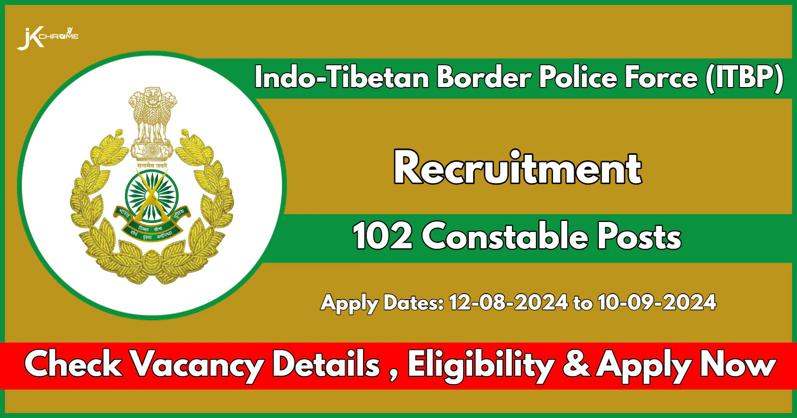 ITBP Recruitment 2024 Notification Out for 102 Constable Pioneer posts: Check Posts, Qualification, Apply Now