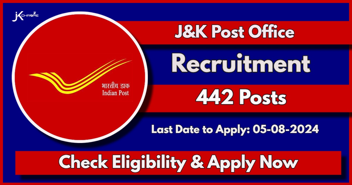 Jammu and Kashmir Post Office Recruitment 2024: Apply Online Now for 442 Vacancies; Check Posts, Eligibility and Step to Apply