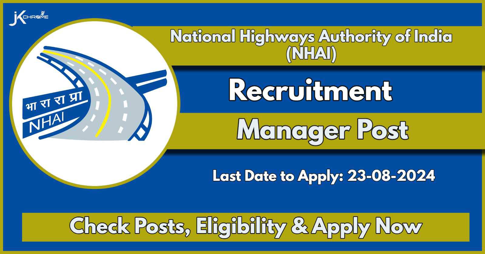 NHAI Recruitment 2024: Notification Out for Manager Post, Check Eligibility and Other Details, Apply Online Now