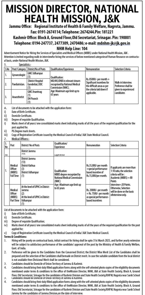 JK NHM Recruitment 2024 Notification Out for 24 Posts: Check Vacancy Details and Application Process