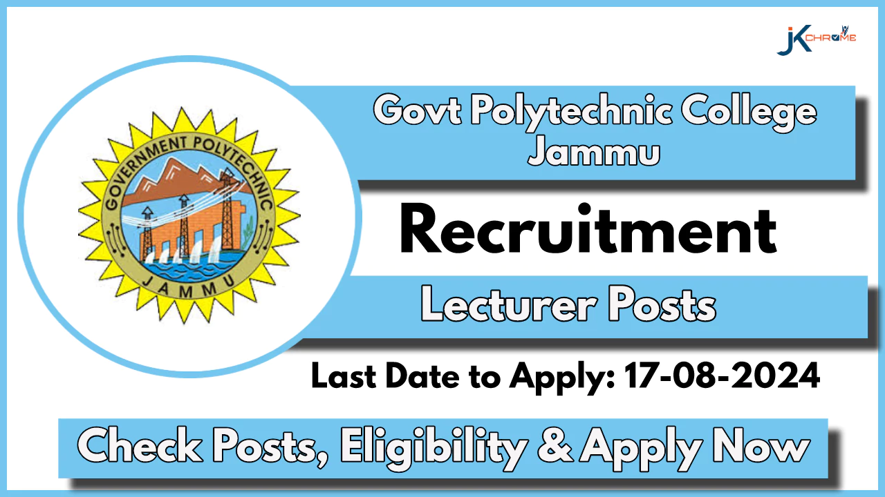 Govt Polytechnic College Jammu Guest Lecturer Posts; Check Out Advertisement Notification