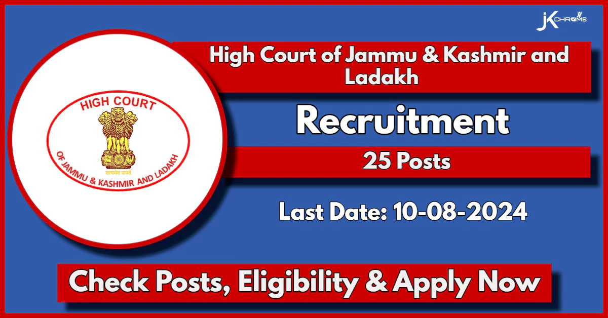 Jammu and Kashmir High Court Recruitment 2024 Notification Out for 25 Posts: Check Vacancy Details, Qualification and Steps to Apply