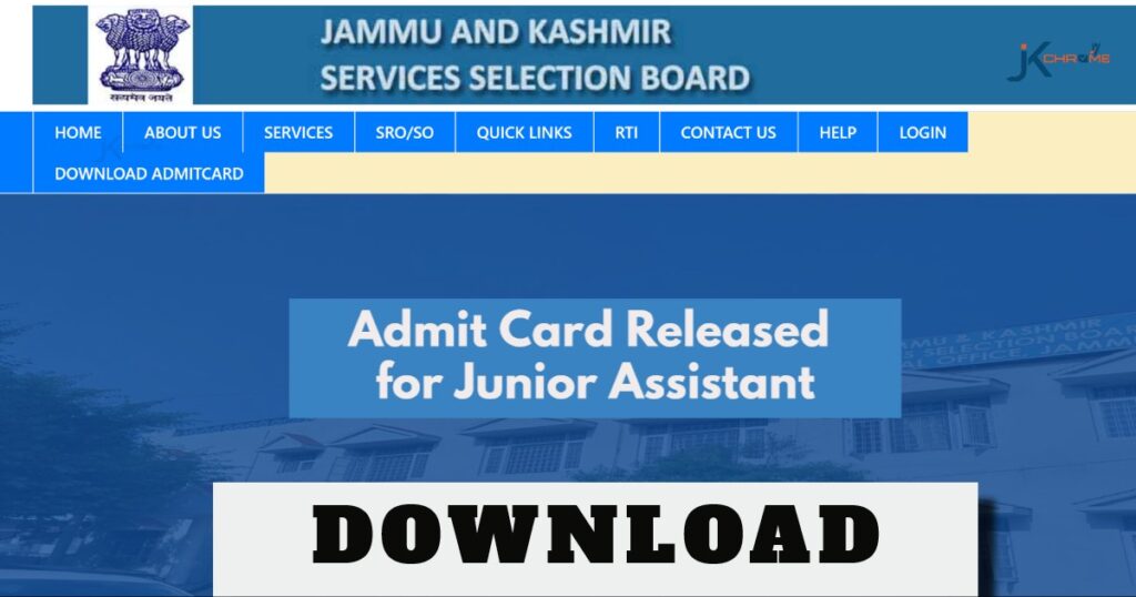 JKSSB Junior Assistant Admit Card Out, Download Now at www.jkssb.nic.in