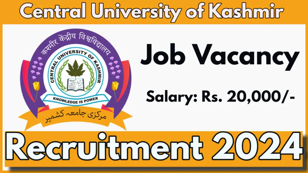 Central University Kashmir Research Assistant Recruitment 2024 Notification