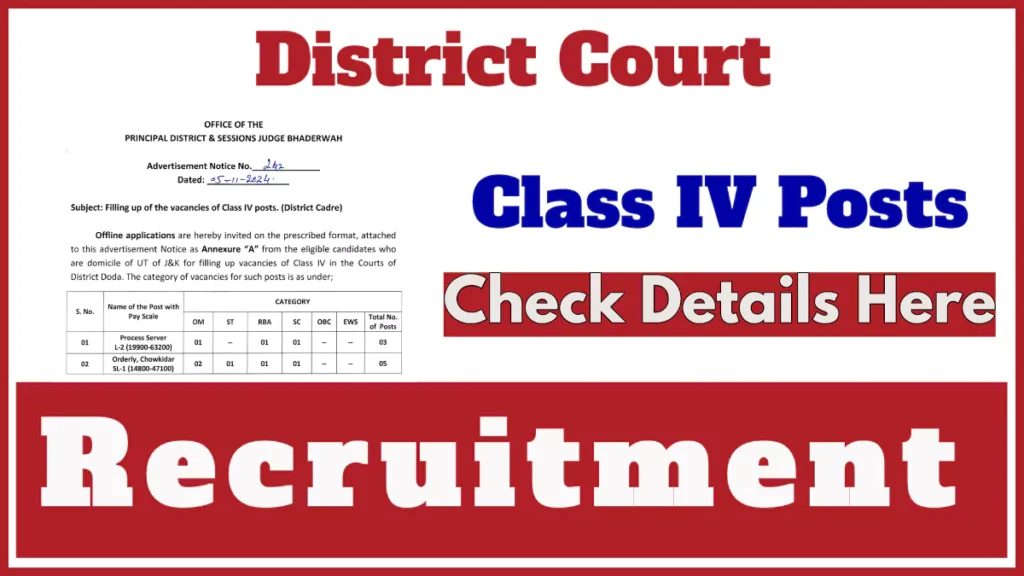 District Court Bhaderwah Recruitment 2024 Notification, Check Posts, Application Process