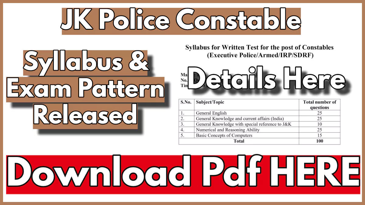 JKSSB Constable Syllabus PDF, Download JK Police Constable Syllabus Now