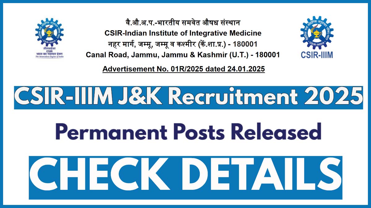 CSIR IIIM Jammu Vacancies 2025, Apply for Hindi Officer and Junior Secretariat Assistant