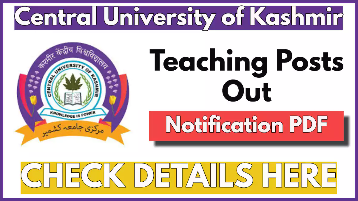 Central University Srinagar Teaching Posts Recruitment 2025 Notification Out for 14 Vacancies