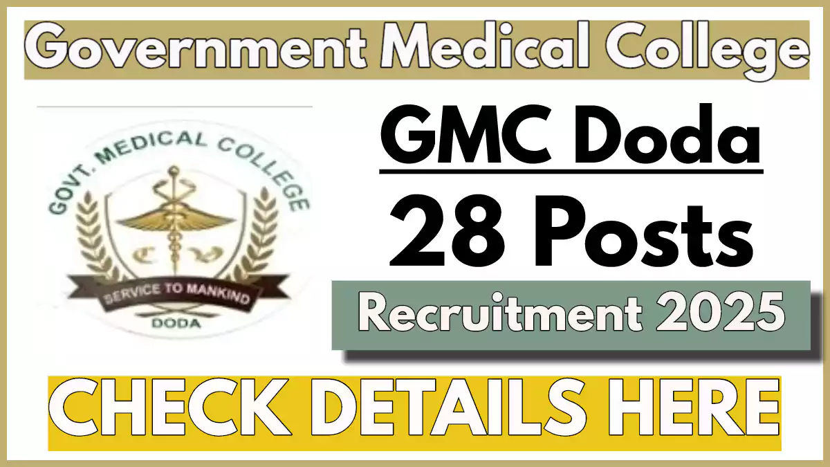 GMC Doda Recruitment 2025 Notification, Apply for Senior Resident, Registrar, Tutor, and Demonstrator Posts