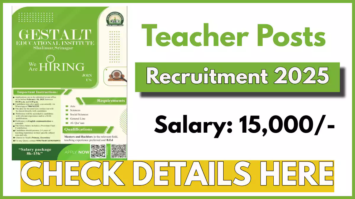 Gestalt Educational Institute Shalimar Srinagar Teacher Vacancies 2025