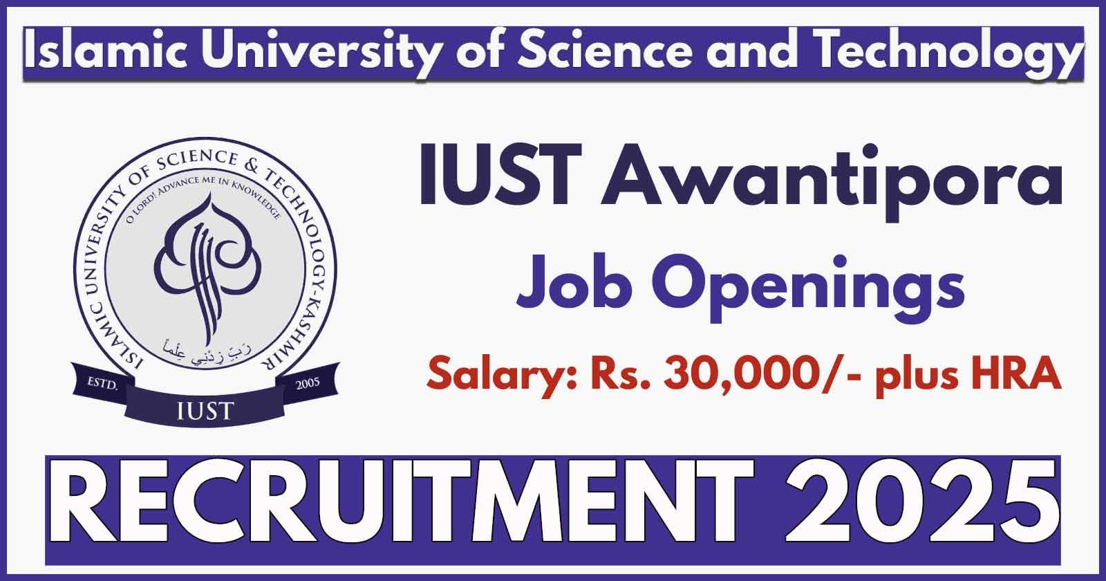 IUST Recruitment 2025 Notification, Vacancy in Department of Chemistry