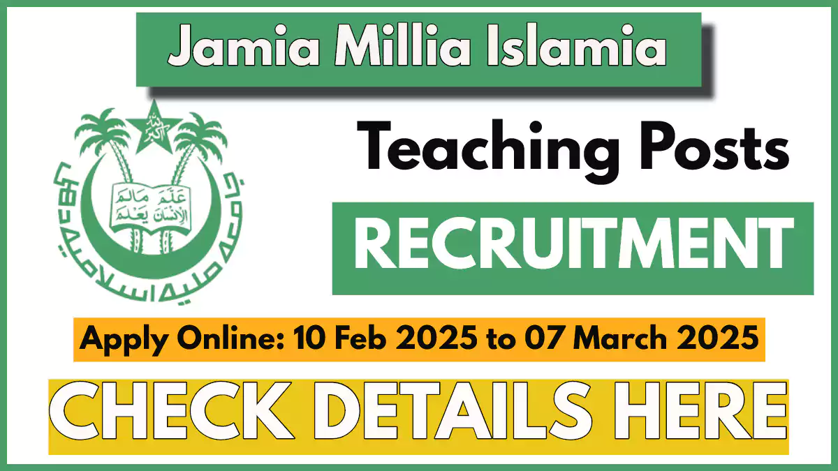 Jamia Millia Islamia Recruitment 2025, Apply Online for Teaching Posts